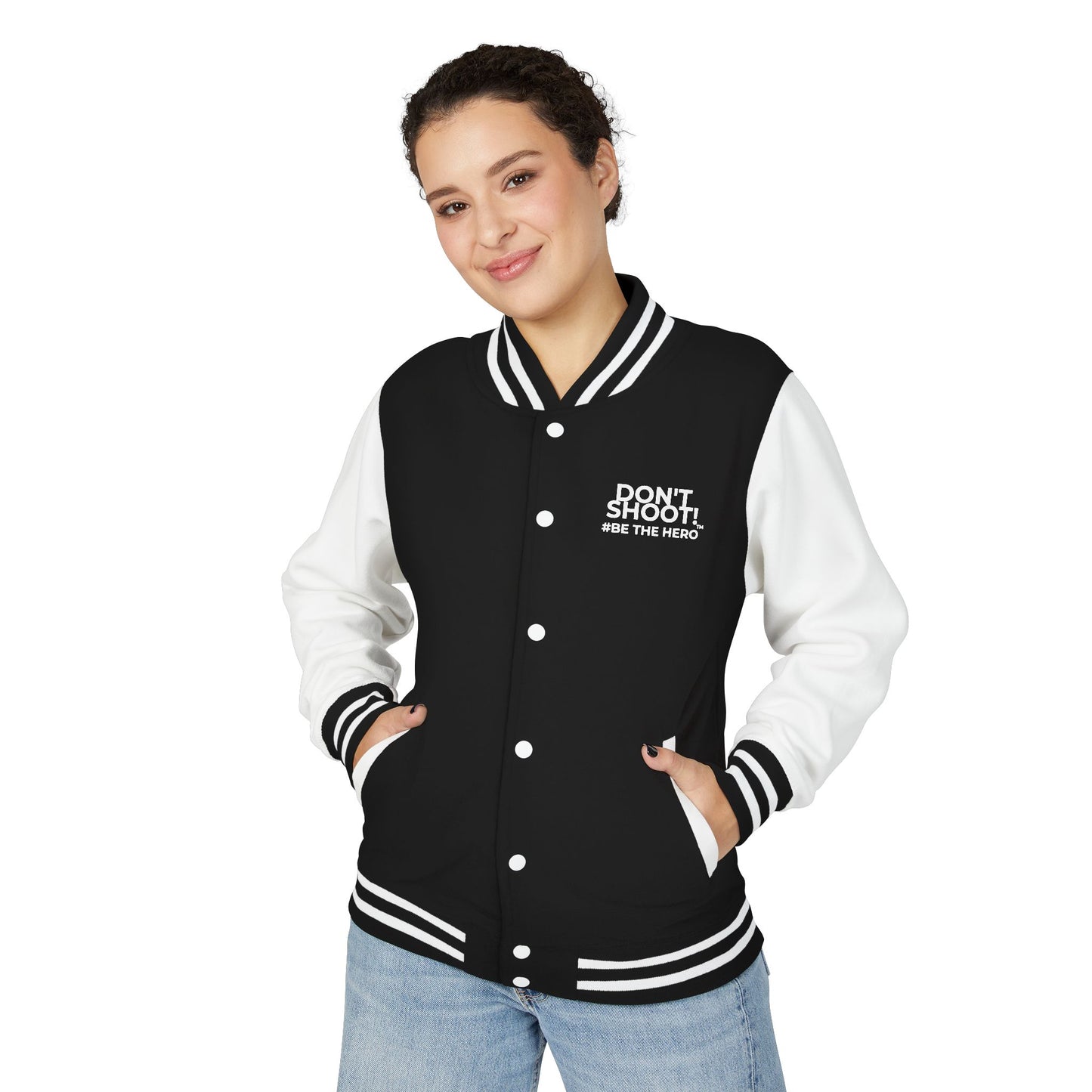 Don't Shoot! #Be The Hero™Unisex Heavyweight Letterman Jacket