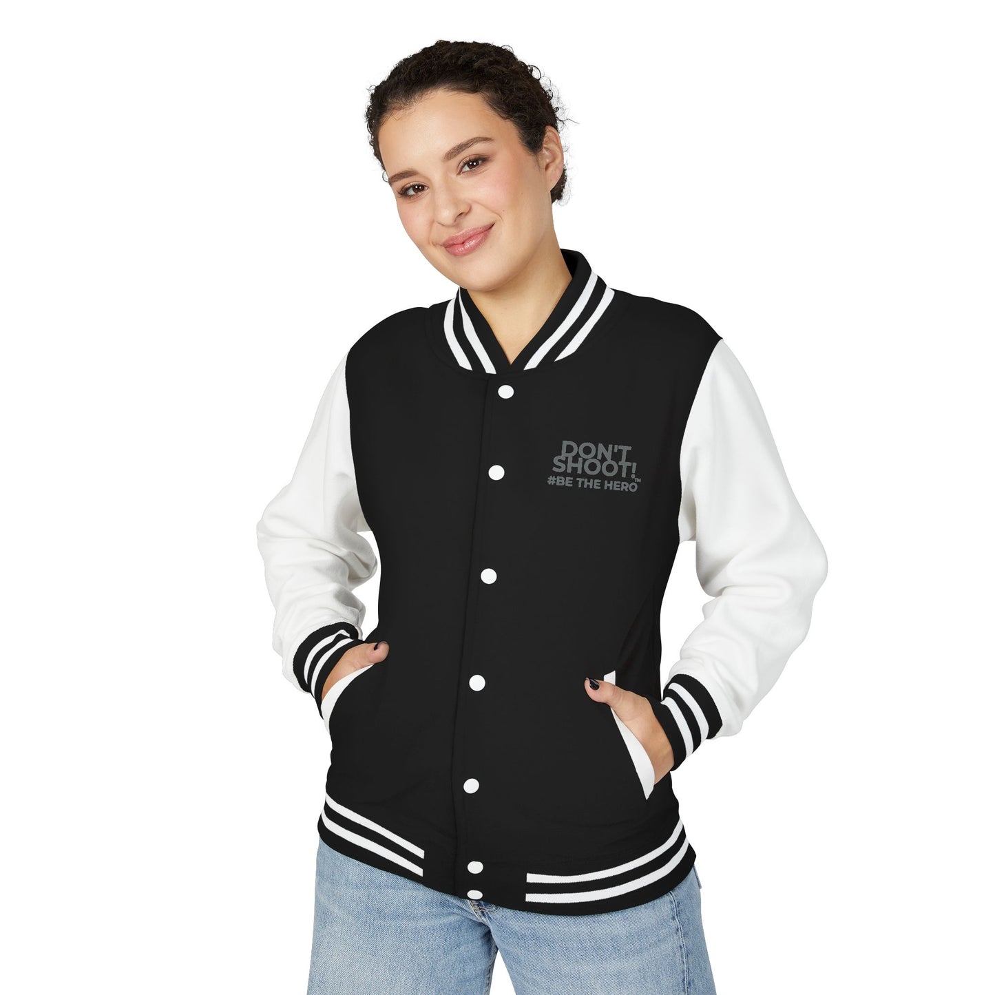 Don't Shoot! #Be The Hero™ Unisex Heavyweight Letterman Jacket