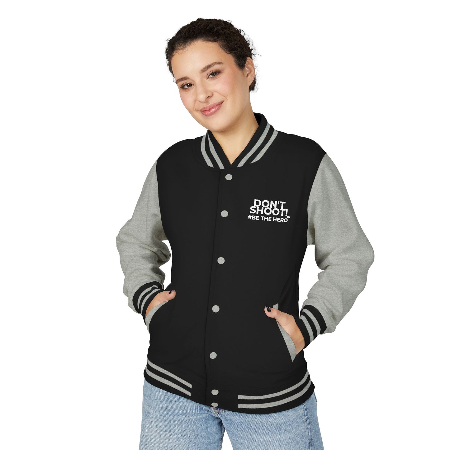 Don't Shoot! #Be The Hero™Unisex Heavyweight Letterman Jacket