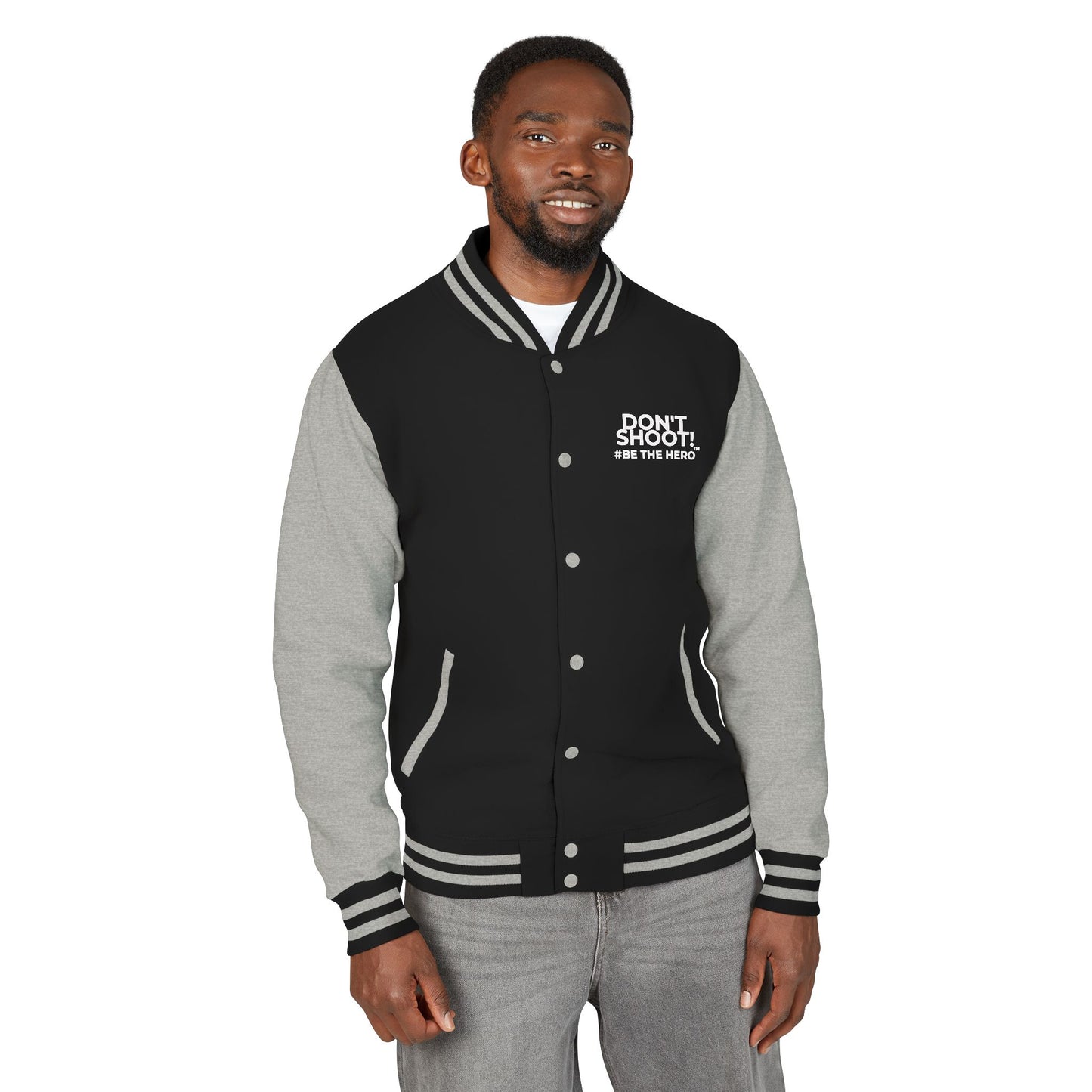 Don't Shoot! #Be The Hero™Unisex Heavyweight Letterman Jacket