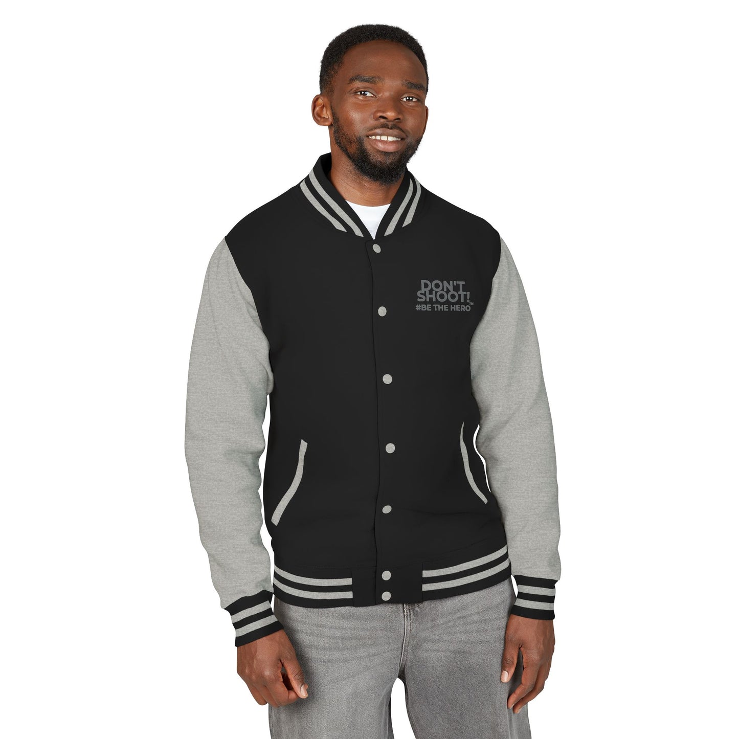 Don't Shoot! #Be The Hero™Unisex Heavyweight Letterman Jacket